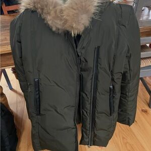 Mackage Dark Green Coat with Fur Trim